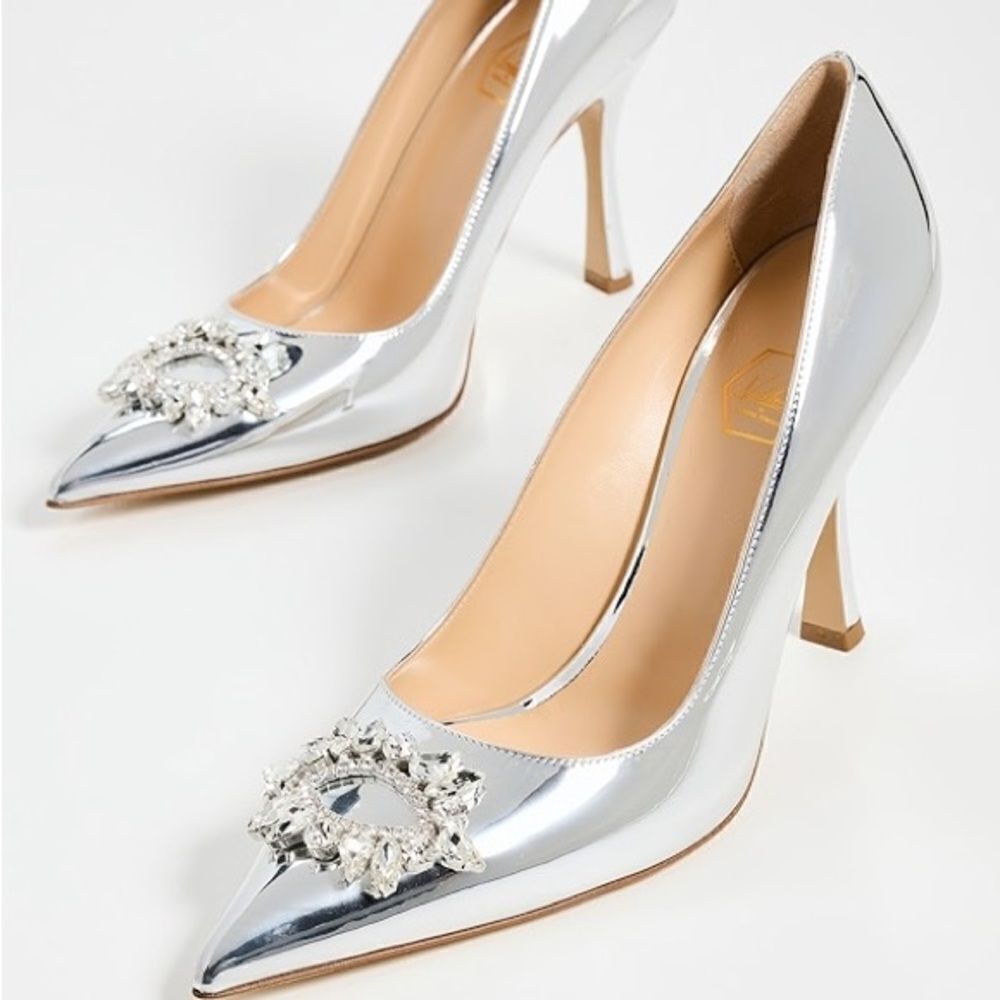 Nalebe Lirum By Amina Means Mirror Silver Pumps Heels Crystals Size 7